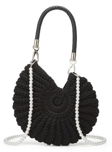 Jusavie Bohemia Crochet Handwoven Seashell Bag Women Summer Beach Bag Boho Evening Clutch Purses Shoulder Crossbody Bags 2026 - color: Black