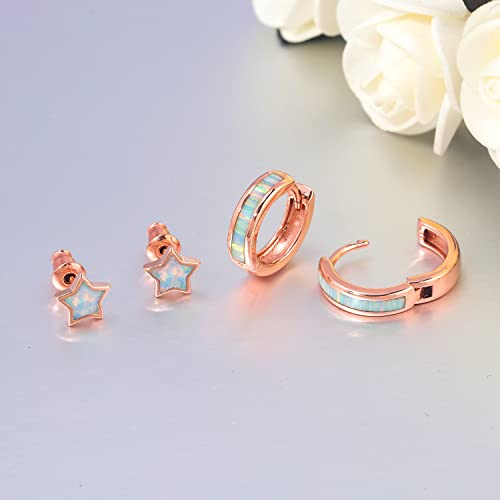 CiNily Huggie Earrings Opal Hinged Hoop Earrings Gold Plated Hypoallergenic Small Hoop Earrings for Women Teen Girls Men Sensitive Ears - color: Rose Gold-Rianbow White