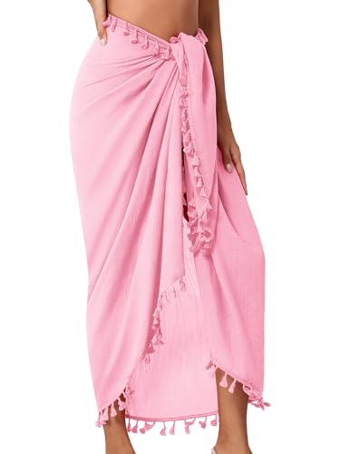 QIANXIZHAN Women's Swimsuit Cover Up,Beach Sarong Wrap Bottom Coverup for Women Short Skirt - color: Tassels Pink