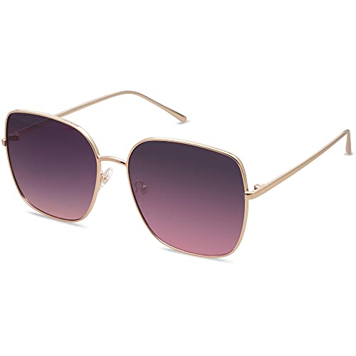 SOJOS Trendy Oversized Square Metal Frame Sunglasses for Women Men Retro Big Flat Lens UV Protection Sunglasses SJ1146 - color: Gold/Gradient Greyish-purple