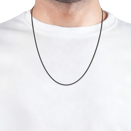 Fiusem Wheat Chains for Men and Women, 2/2.5/3/4/5mm Silver Tone/14K Gold Plated/Black Necklace Chain, Stainless Steel Mens Necklace 16-28 Inch - size: 20 Inches, style: Black 2MM