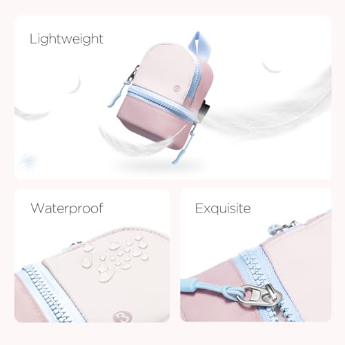 Babysun Mini Backpack Keychain Wristlet Pouch Small Change Coin Purse Cute Zipper Wallet With 3 RFID Card Slots For Women/Men Airpods Cosmetics - color: Pink Blue