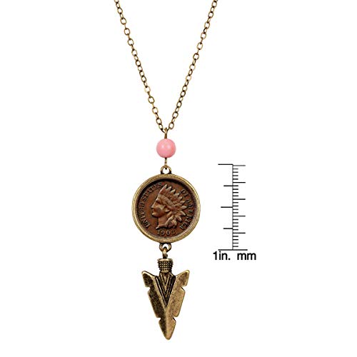 American Coin Treasures Indian Head Penny Coin Necklace Arrowhead Cable Chain | Indian Cent Over 100 Years Old | 22 Inch Long 3 Inch Extender With Lobster Claw Clasp | Certificate of Authenticity