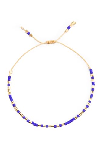 NAZ COLLECTION – Dainty Seed Bead Bracelet, Handmade Multicolor Bohemian Stackable Beaded Bracelets, Colorful Beach Surfer Boho Bracelets, Adjustable Charm String, Summer Jewelry for Women, ADULT Bracelets - color: Blue