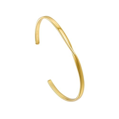 BE & CHEERY Gold Bangle Bracelet for Women, 14k Gold Plated Open Bangle, Stackable Stainless Steel Cuff Bracelets, Chunky Fashion Jewelry for Women, Trendy Elegant Design Bangle as Gifts - style: Twisted
