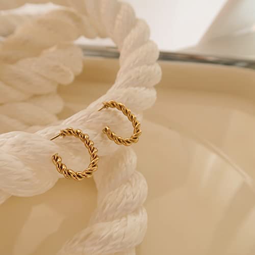 Women's Hoop Earrings Twisted Rope Round Hoop Earrings in Rose Gold, White Gold and Yellow Gold