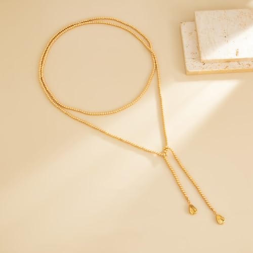 Statement Long Necklaces for Women Vintage Layered Beaded Long Chain Necklaces Boho Y Shaped Tassel Long Pearl Necklace Statement Bead Necklace Jewelry Gift for Women - style: Gold Round Beaded
