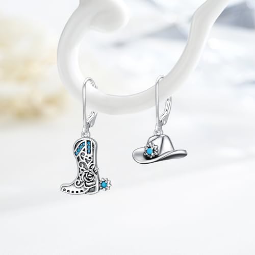 Western Earrings for Women 925 Sterling Silver Turquoise Western Country Dangle Drop Earrings Country Jewelry Gifts for Cowgirl Cowboy - style: Cowboy Boot-D