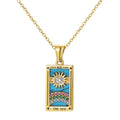 Gold Tarot Card Necklace for Women Men, Non Tarnish 18K Gold Plated Vintage Lucky Charm Square Pendant Talisman Amulet Necklaces Unisex Jewelry - style: The Sun