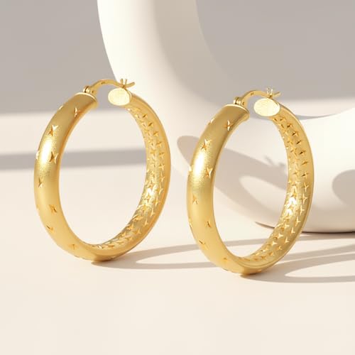 LeCalla 925 Sterling Silver Hoop Earrings for Women | 14K Gold-Plated & Rose Gold-Plated Diamond-Cut Hoop Earrings | Textured Click-Top Hoops Earring Jewelry - color: Yellow-Gold Double DC-30MM