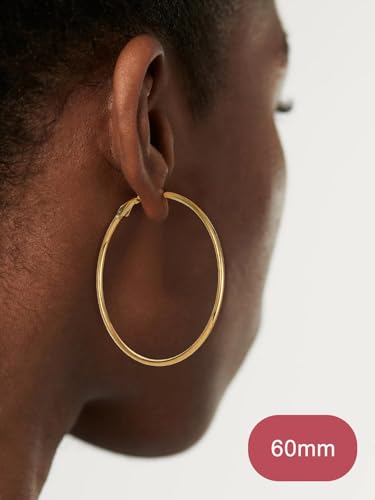 FOCALOOK 14K Gold Plated Lightweight Large Hoops| 2mm Thin Hoop Earrings for Women 30/40/50/70/100mm - color: 01.Gold, size: 60mm