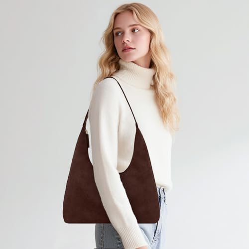 Women’s Trendy Suede Tote Bag Shoulder Bags For Women Fall Underarm Bag Winter Hobo Bag Work Purses Suede Travel Handbag - color: Armygreen