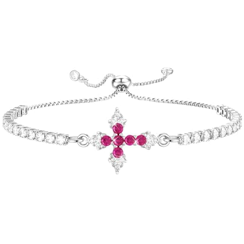 VIBILIA Bracelets for Women, Cross Bracelets for Women Trendy, Dainty Tennis Bracelet, Catholic Gift for Mom Daughter Wife Sister Friend, Communion Gift on Birthday Valentine's Day Easter Mother's Day - color: H. Silver-Rose