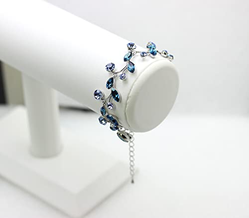 Faship Gorgeous Rhinestone Crystal Floral Necklace Earrings Set - color: Navy Blue / Matching Bracelet