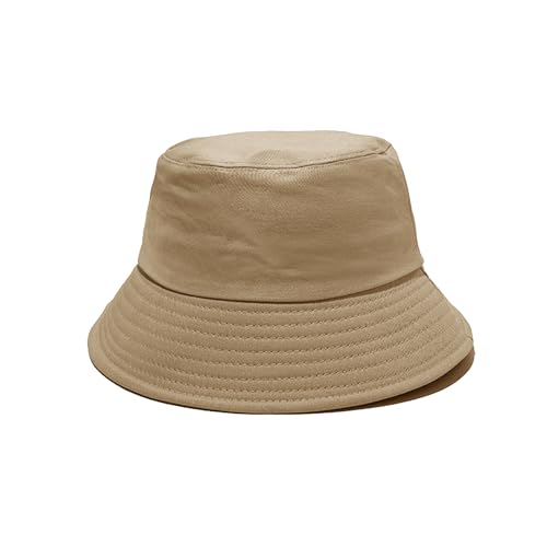 NPJY Bucket Hat for Women Men Cotton Summer Packable Sun Beach Fishing Hats Travel Cap - color: Plain Khaki