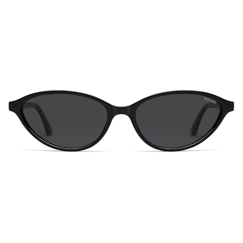 SOJOS Trendy Polarized Oval Sunglasses for Women Retro Chic 90s Shades Lightweight Sunnies SJ2656 - color: Black Frame Grey Lens