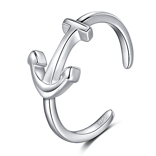 CHIC & ARTSY 925 Sterling Silver Open Toe Ring for Women - Lightweight Comfortable Yoga Toe Rings, Adjustable Stackable Toe Rings, Boho Coastal Vacation Beach Foot Jewellery - color: Anchor/silver