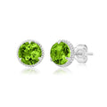 14k White or Yellow Gold Roped Halo Gemstone Round Stud Earrings for Women 6mm Birthstone with Push Backs by MAX + STONE - color: Peridot