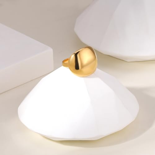 Gold Silver Rings Set for Women Chunky Statement Rings ZC Dome Evil Eye Croissant ring Thick 18K Gold Plated Band Rings - color: flat dome, size: 7