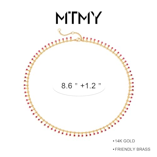 MTMY Gold Anklets for Women 14K Gold Plated Tiny Bead Anklet Colorful Tassel Foot Chain Dainty Adjustable Cute Summer Beach Boho Anklets Jewelry Gift - style: nano-rose