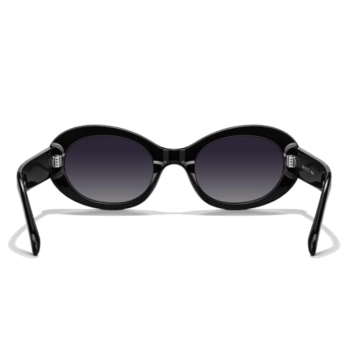 MERRY'S Modern Oval Round Acetate Sunglasses for Women UV400 Polarized Sunglasses S6191 - color: Black Frame/Black Gradient Lens