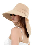 LA CARRIE Women Sun Hats Breathable Wide Brim UV Protection UPF 50+ with Neck Flap Hat for Summer Beach - color: Khaki