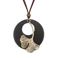 Kelake Leather Necklace for Women Men Teen Vinatge Boho Alloy Pendant Choker Jewelry Fashion Sweater Necklaces with Adjustable Genuine Leather Chain - color: Gold Ginkgo Leaf & Black Wood Pendant