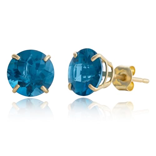 10k Gold 8mm Round Birthstone Stud Earrings for Women by MAX + STONE - color: London Blue Topaz
