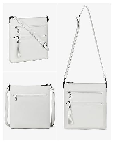 MASINTOR Crossbody Purses for Women, Multi Pocket Casual Crossbody Bag, Adjustable Strap Shoulder Bag with Tassel - color: Pure White