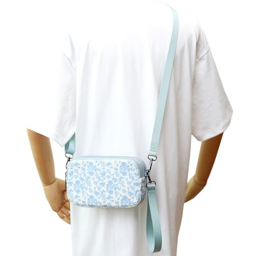 Small Wristlet Wallet for Women, 3-Zip Crossbody Phone Purse - color: Flowerprint/Corduroy