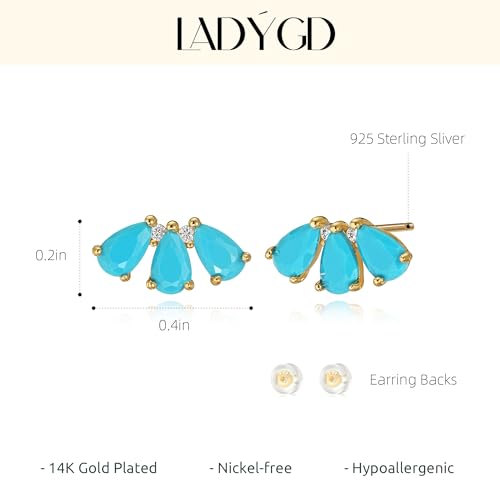 Turquoise Stud Earrings for Women, 14K Gold Plated Created Gemstone Minimal Design Everyday Boho Jewelry Gifts - style: Triple Teardrops