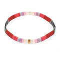 Sonateomber Tila Flat Beaded Stretch Bracelets for Women, Trendy Unique Colorful Square Beads Handmade Stack Bracelet Friendship Accessories Fashion Jewelry Gift - color: Grey Red
