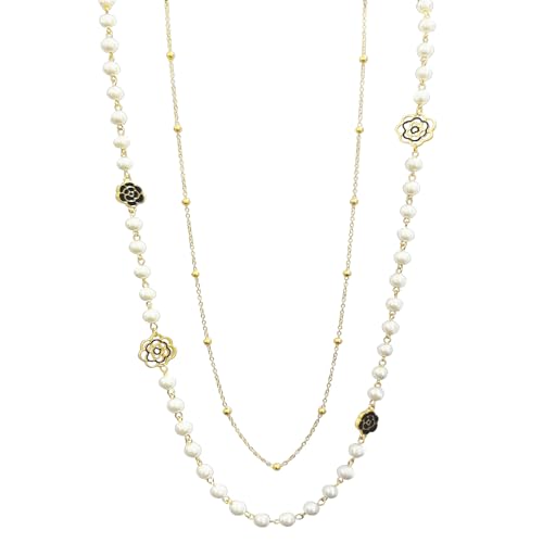 Long Pearl Necklace for Women, 8mm Simulated Pearl Strand Necklace, Layered Multi Strand Gold Beaded Necklace, 58" No Clasp Wrap Necklace Vintage Costume Jewelry Gift - style: 02-Long pearl necklace-Black