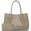 KKXIU Tote Bag for Women Vegan Leather Shoulder Purse Large Capacity Travel Bag - color: Khaki
