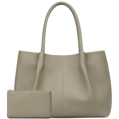 KKXIU Tote Bag for Women Vegan Leather Shoulder Purse Large Capacity Travel Bag - color: Khaki