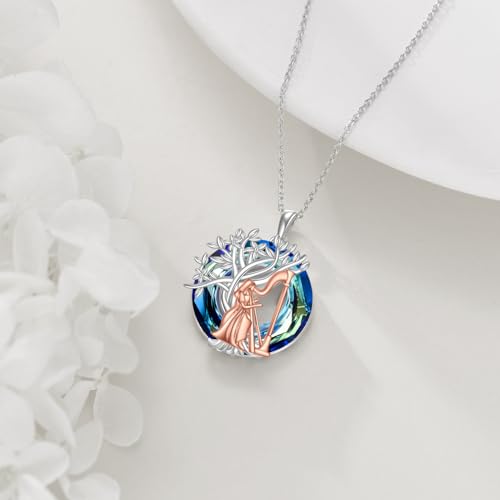 YFN Tree of Life Necklace Sterling Silver Crystal Jewelry Graduation Birthday Gifts for Women - color: Harp