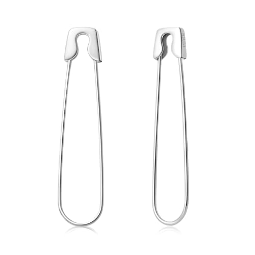 CHIC & ARTSY 925 Sterling Silver Safety Pin Earrings - Lightweight Comfortable Punk Paperclip Cartilage Hoop Earrings, Trendy Industrial Style Jewellery for Women and Men - color: White-#3