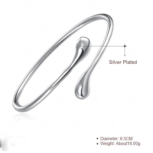 925 Sterling Silver Bracelets Open Adjustable Bangle Bracelet Teardrop Water Drop Cuff Bangles for Women - color: Pattern 2