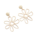 Woven Raffia Rattan Earrings for Women, Boho Flower Hoop & Drop Dangle Earrings Collection, Handmade Summer Beach Vacation Statement Earrings for Party Daily Wear - color: Raffia Flower Stud
