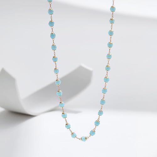 Beaded Choker Necklaces for Women 18k Gold Plated Dainty Gold Choker Necklaces for Women - style: light blue choker