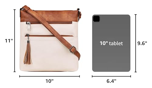 MASINTOR Crossbody Purses for Women, Multi Pocket Casual Crossbody Bag, Adjustable Strap Shoulder Bag with Tassel - color: Beige Brown