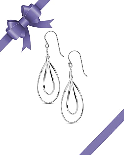MILLA Teardrop Earrings - Designer Silver Statement Earrings or Gold Dangle Earrings for Women Trendy Upscale Dangly Earrings - color: Double Teardrop / Sterling Silver Plated
