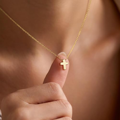 Turandoss Gold Cross Necklace for Women Girls Jewelry Gifts, Dainty 14K Gold Plated Cross Necklace Infinity CZ Holy Mary Medal Necklaces for Women Baptism Religious Faith Jewelry First Communion Gifts - color: tiny cross necklace