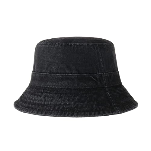 Hot Summer Bucket Hat - Trendy Cotton Sun Hat for Beach, Golf, Fishing - Fun Outdoor Vacation Boonie for Men and Women - color: Denim Black