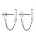 Chain Earrings for Women Small Sterling Silver Post Bar Drop Dangle Earrings Minimalist Stud Earring Hypoallergenic Dangly Jewelry Gift - color: small chain stud/silver