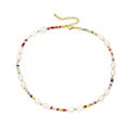 Wellike Freshwater Pearl Beaded Necklace for Women Handmade Boho Colorful Glass Beads Choker Necklace Stainless Steel 18K Gold Plated Bohemian Women Summer Jewelry Gifts - color: KKWX1070