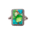 Multi Turquoise Gemstone Rectangle Ring for Women, 925 Sterling Silver Handmade Statement Rings, Boho Vintage Jewelry