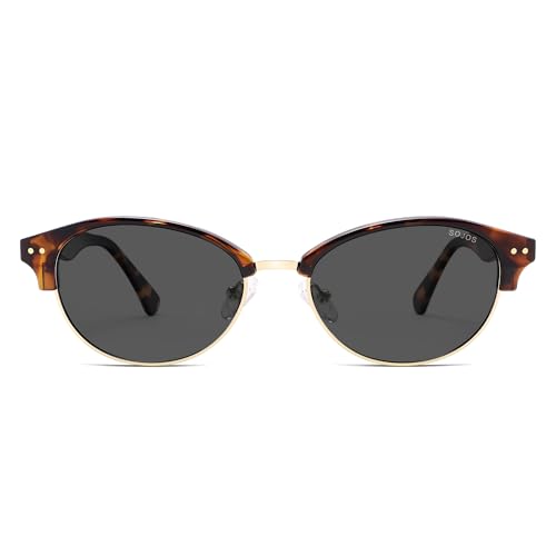 SOJOS Trendy Oval Polarized Sunglasses for Women Retro Cute Shades Sunnies SJ2687 - color: Tortoise Frame Grey Lens