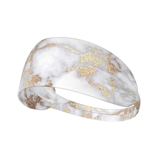 Black and Gold Swirl Liquid Ink Marble Workout Headbands Fashion Sports Sweatbands Yoga Hairbands for Fitness Athletic Non Slip Wicking Headscarf for Men Womens Girls Summer Accessories Elastic Bands - color: Modern Chic White Gold Foil Marble