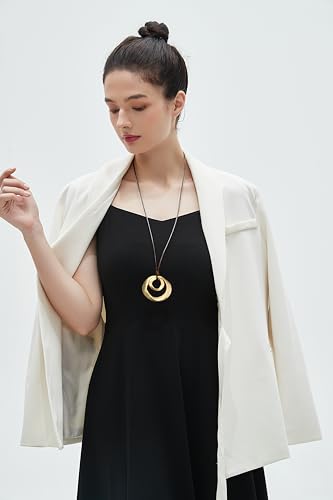 GelConnie Leather Necklace for Women Round Wooden Pendant Long Leather Choker Vintage Sweater Necklace Gold Chunky Boho Necklaces for Women - style: 2 Circles Gold Necklace